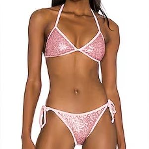 💗 Never worn from Revolve! Sequin BARBIE pink Superdown bikini 👙